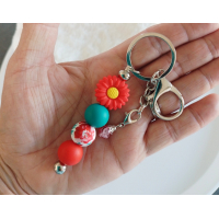 Sleutelhanger met kralen | rood | bloem